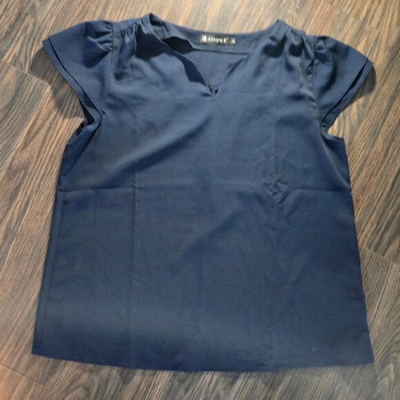 ALLEGRA K Classic Style Dark Blue Polyester Blouse w/ Cap Sleeves SIZE L - Picture 5 of 5